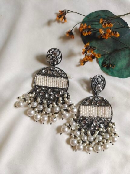 Modern Floral Pearl Drop Earrings