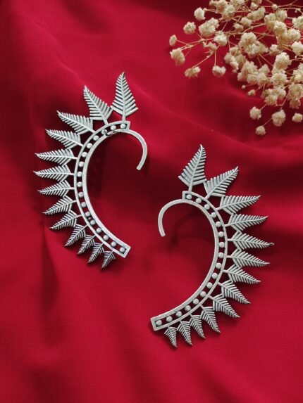 Silver Fern Oxidized Ear Cuffs