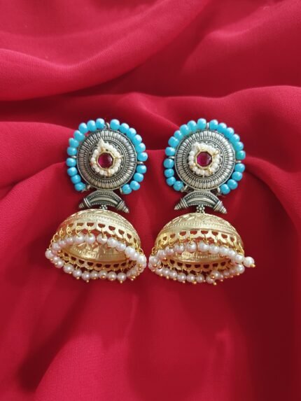 Kayra Dual Tone Jumka Earrings